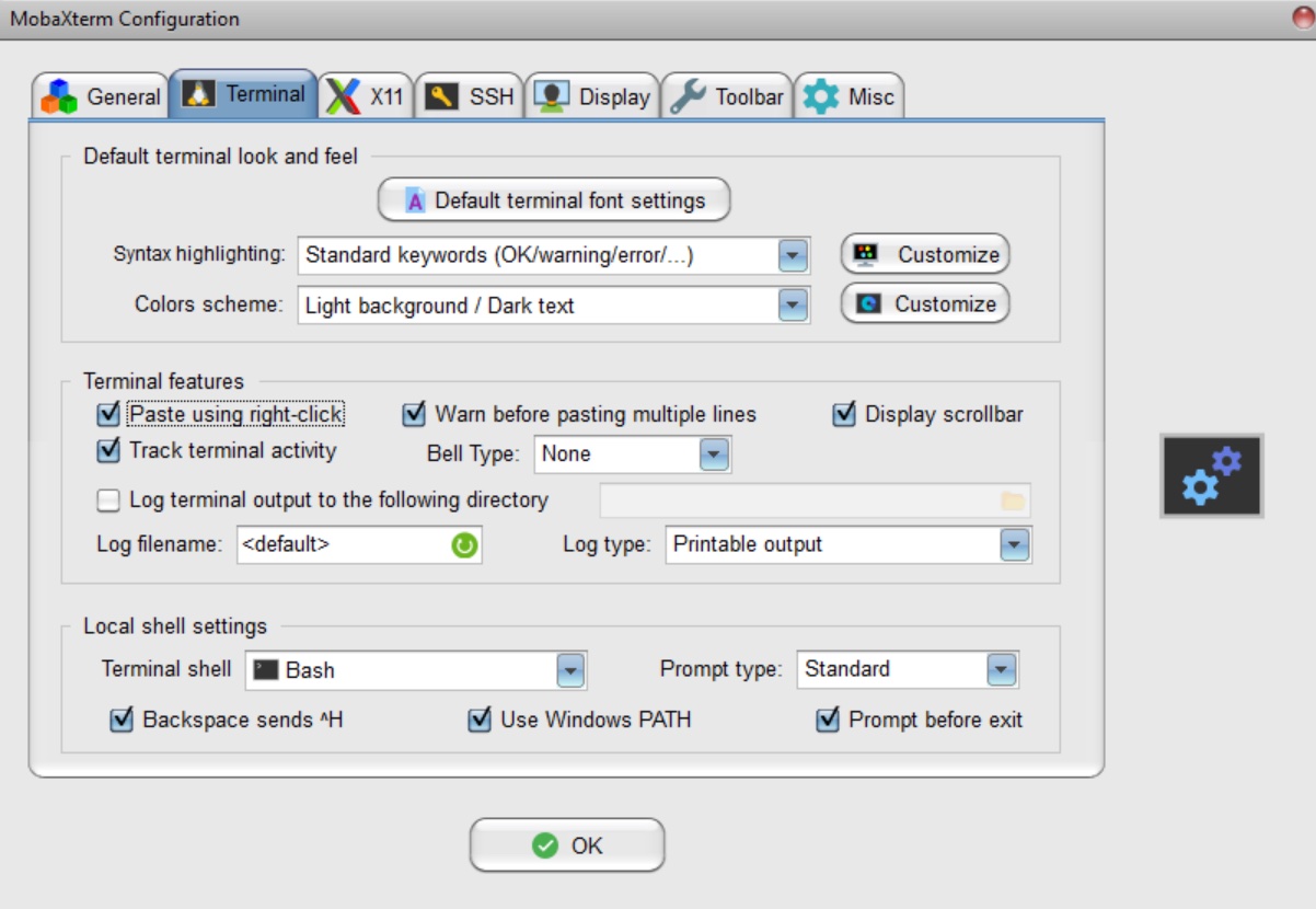 MobaXterm Terminal Preferences