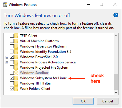 How to enable the Linux / Bash subsystem in Windows 10