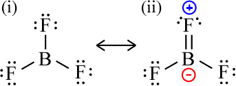 Proposed nonequivalent resonance forms of boron trifluoride